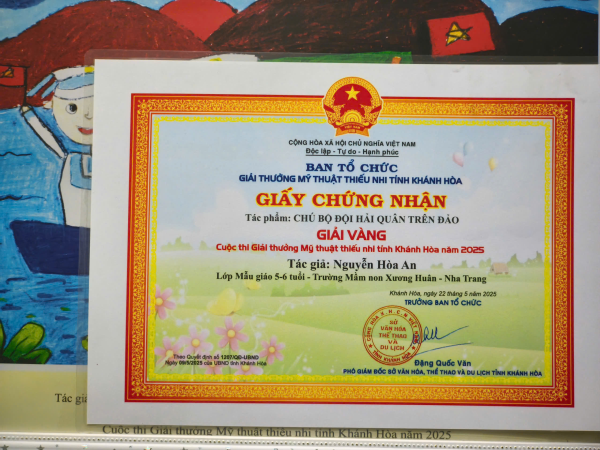 CÁC BẠN NHỎ TRƯỜNG MẦM NON XƯƠNG HUÂN NHẬN GIẢI THƯỞNG "MỸ THUẬT THIẾU NHI TỈNH KHÁNH HOÀ NĂM 2025"